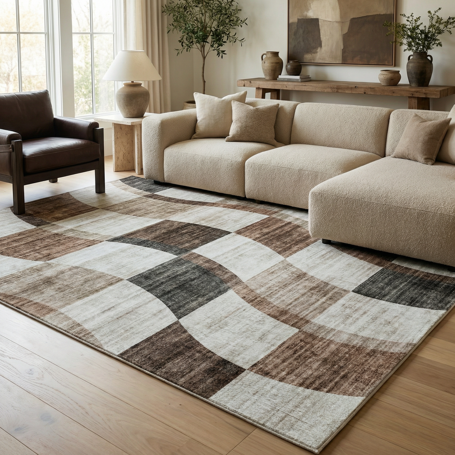 Theo Checkered Contemporary Brown and Beige Indoor Rug-6