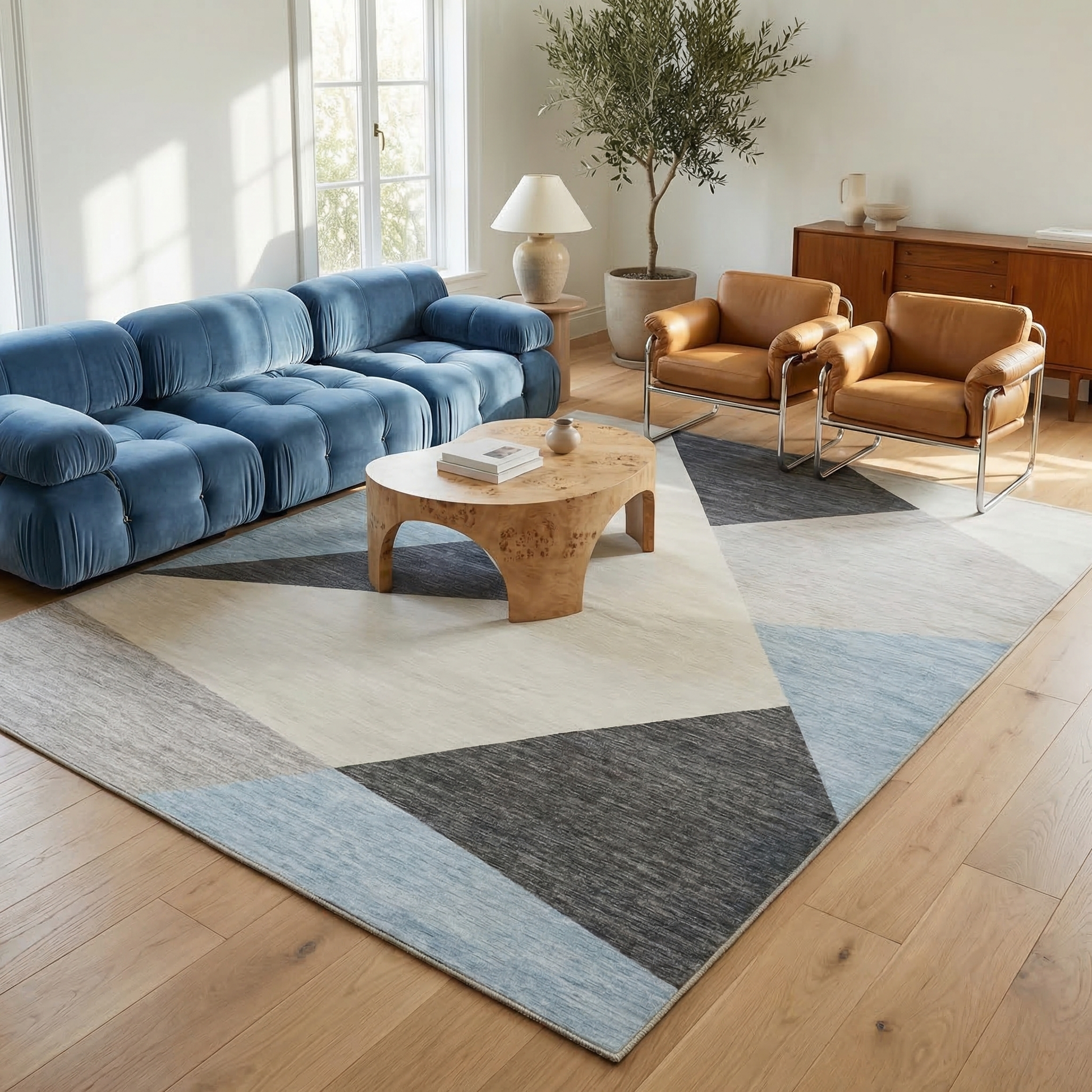 Luca Abstract Mid-Century Modern Blue and Grey Indoor Rug-2