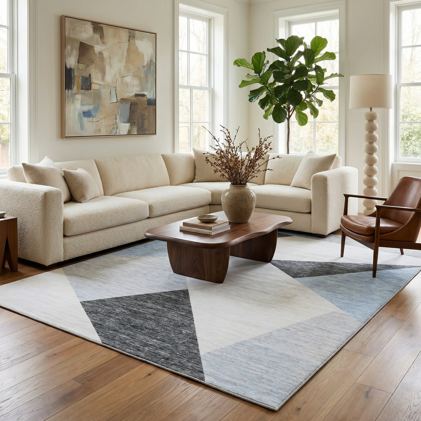Luca Abstract Mid-Century Modern Blue and Grey Indoor Rug-4