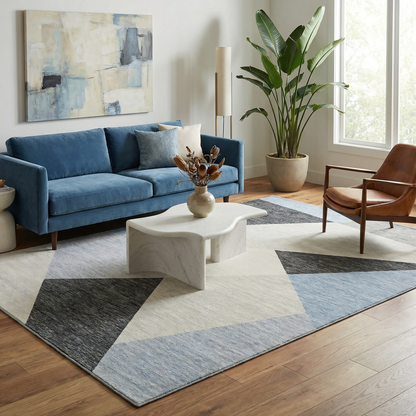 Luca Abstract Mid-Century Modern Blue and Grey Indoor Rug-5