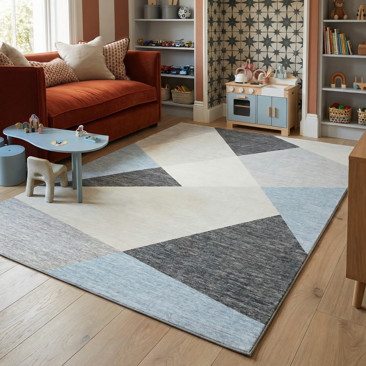Luca Abstract Mid-Century Modern Blue and Grey Indoor Rug-6