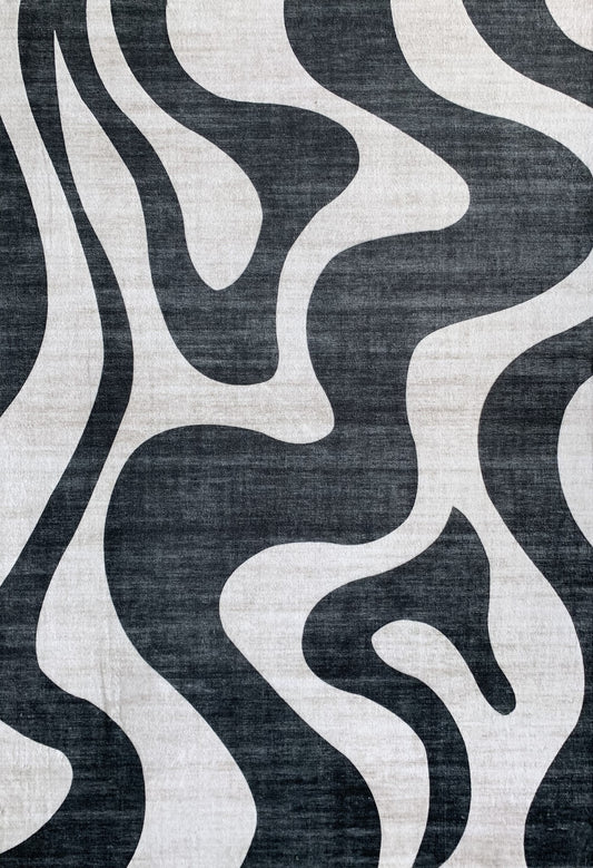 Elliot Abstract Wave Contemporary Black and White Indoor Rug