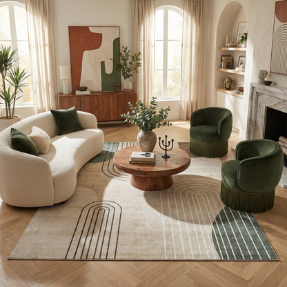 Arlo Abstract Mid-Century Modern Beige and Green Indoor Rug
