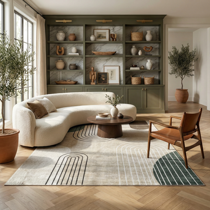 Arlo Abstract Mid-Century Modern Beige and Green Indoor Rug