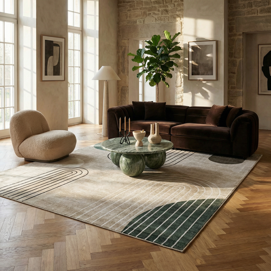 Arlo Abstract Mid-Century Modern Beige and Green Indoor Rug