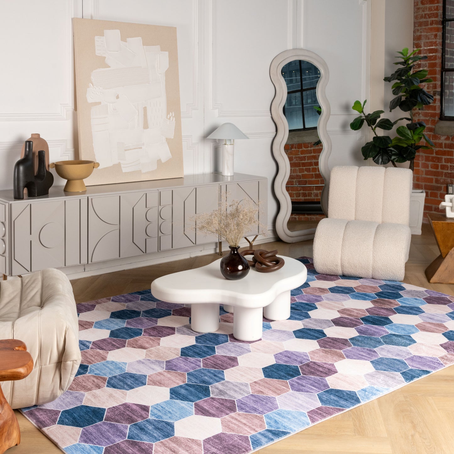 Tapis violet géométrique à carreaux Eclipse