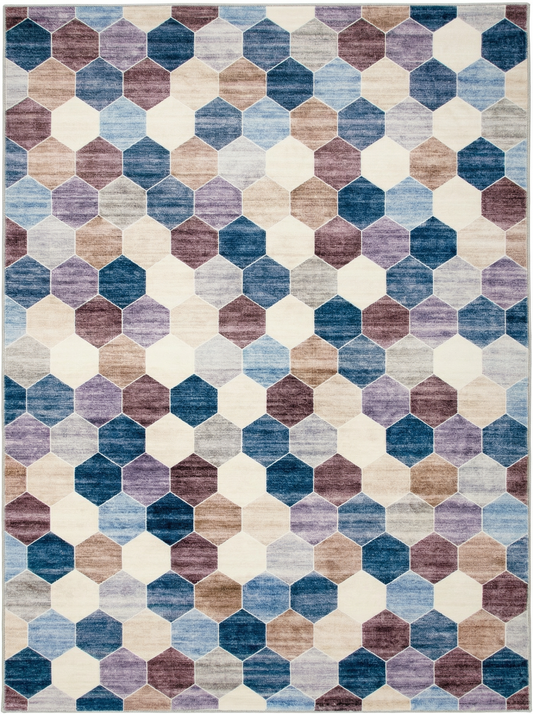 Silas Geometric Contemporary Purple and Cream Indoor Rug