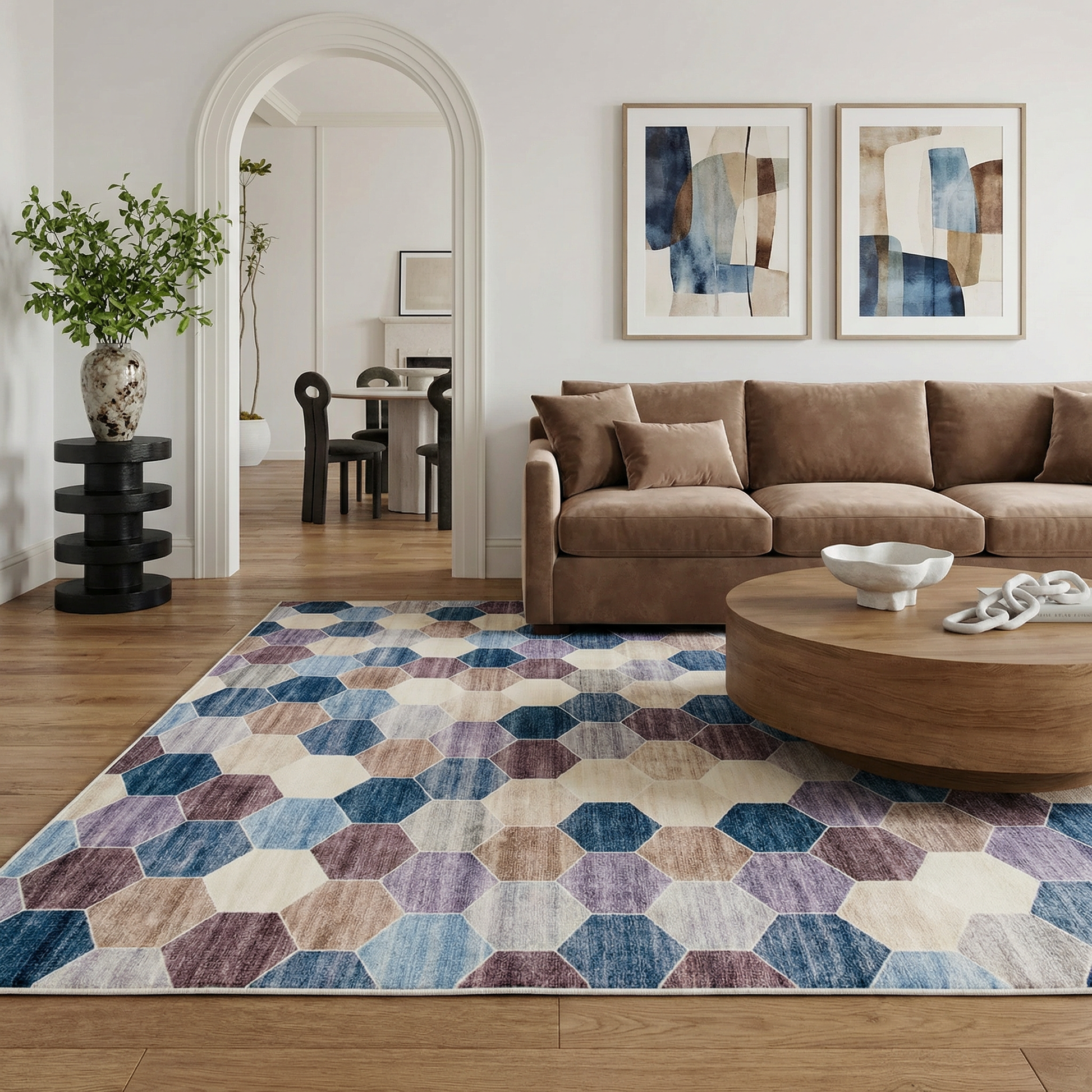 Silas Geometric Contemporary Purple and Cream Indoor Rug-3