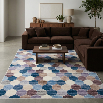 Silas Geometric Contemporary Purple and Cream Indoor Rug-4