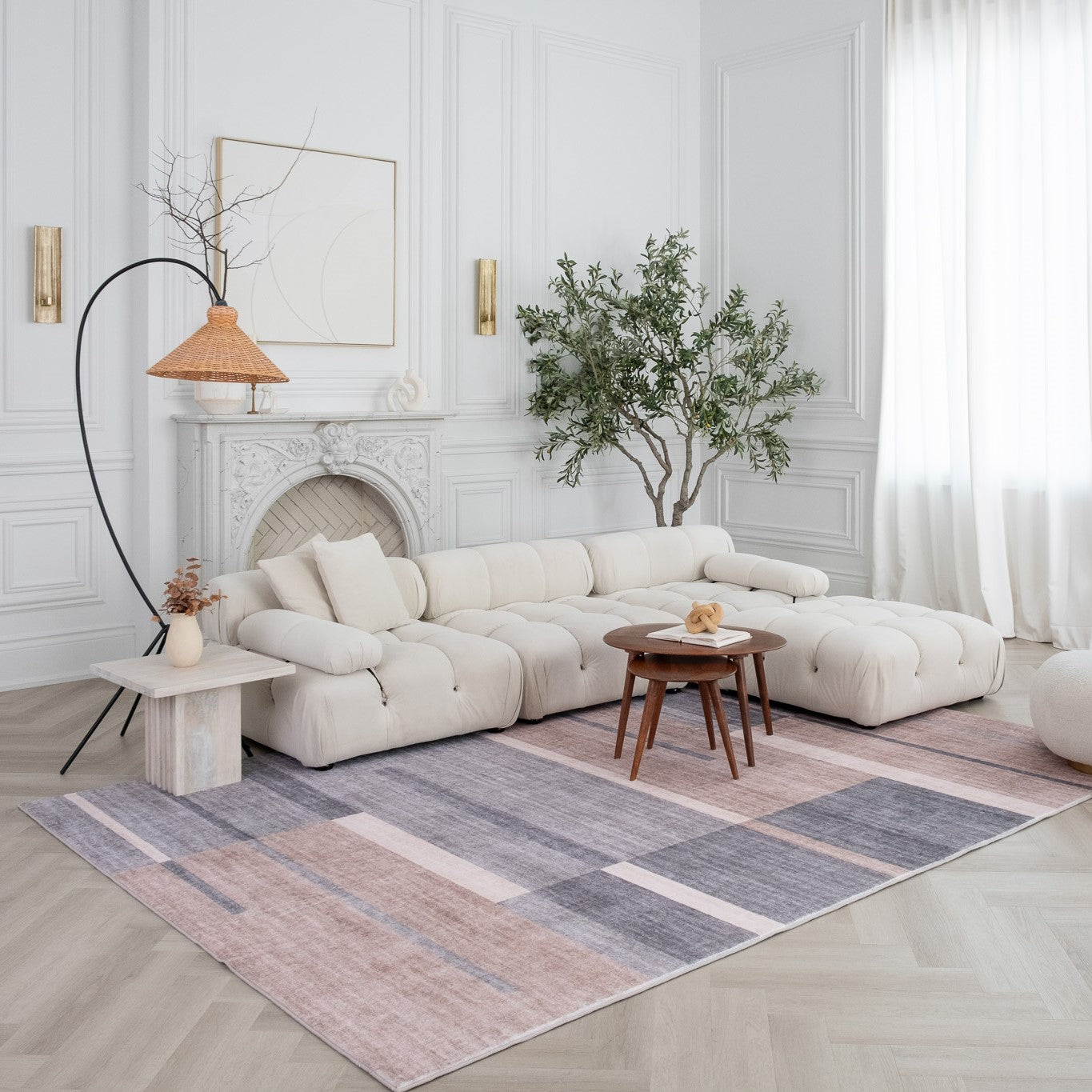Tapis marron géométrique moderne du milieu du siècle Eclipse