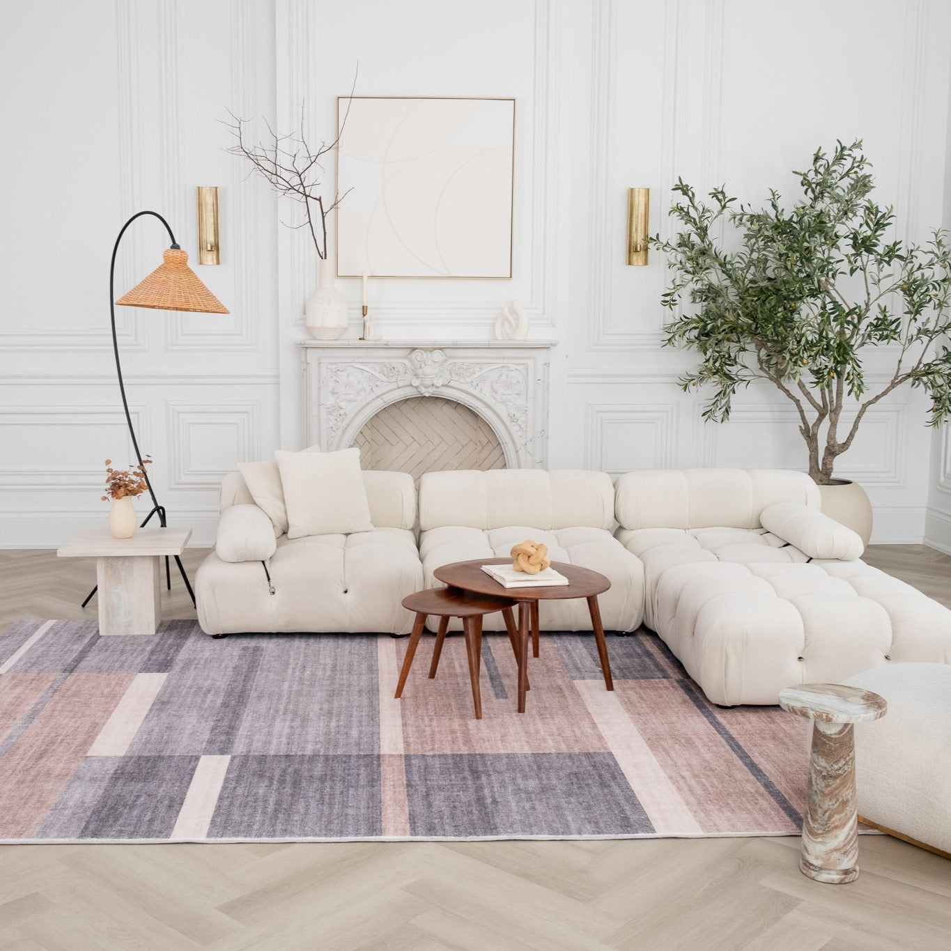 Tapis marron géométrique moderne du milieu du siècle Eclipse
