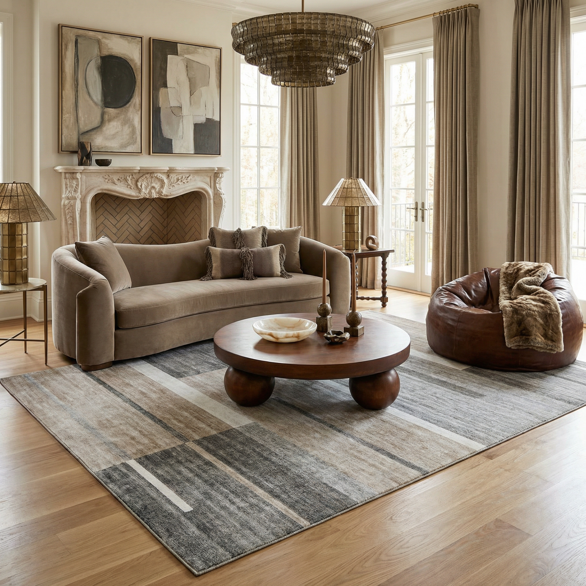 Milan Geometric Contemporary Brown and Grey Indoor Rug