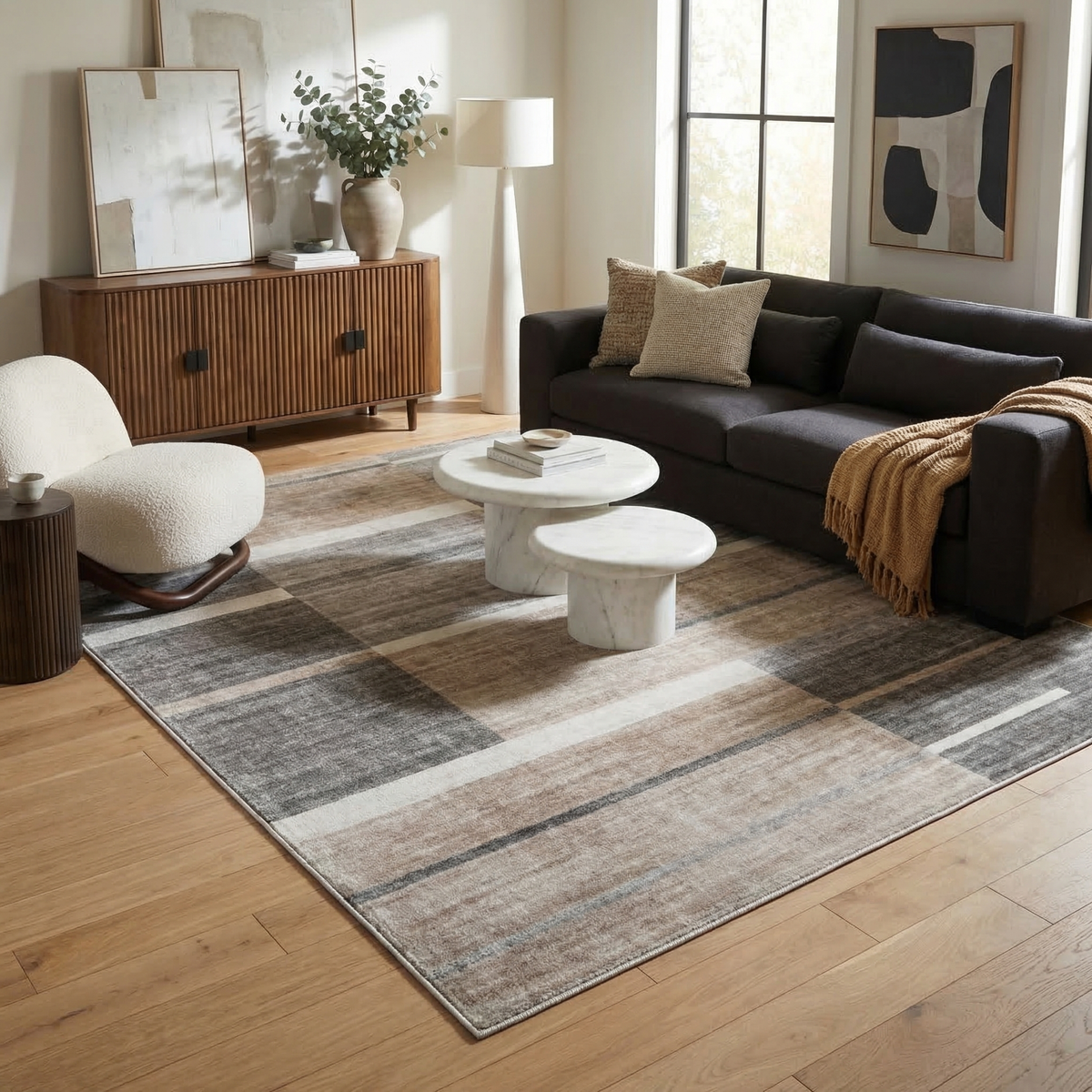Milan Geometric Contemporary Brown and Grey Indoor Rug