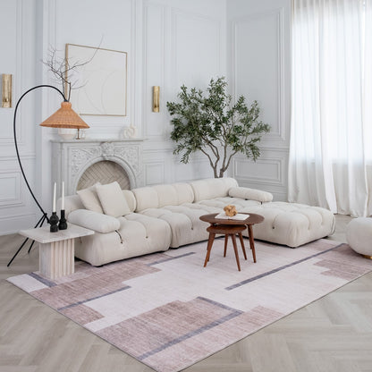 Tapis beige géométrique moderne du milieu du siècle Eclipse