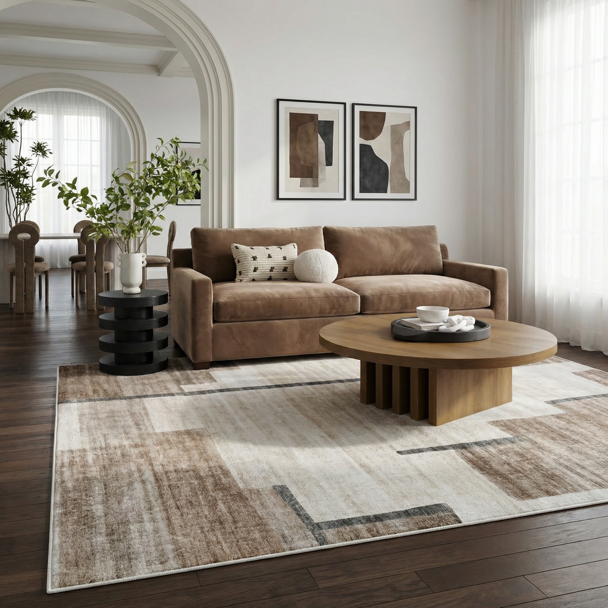 Miles Geometric Contemporary Beige and Brown Indoor Rug