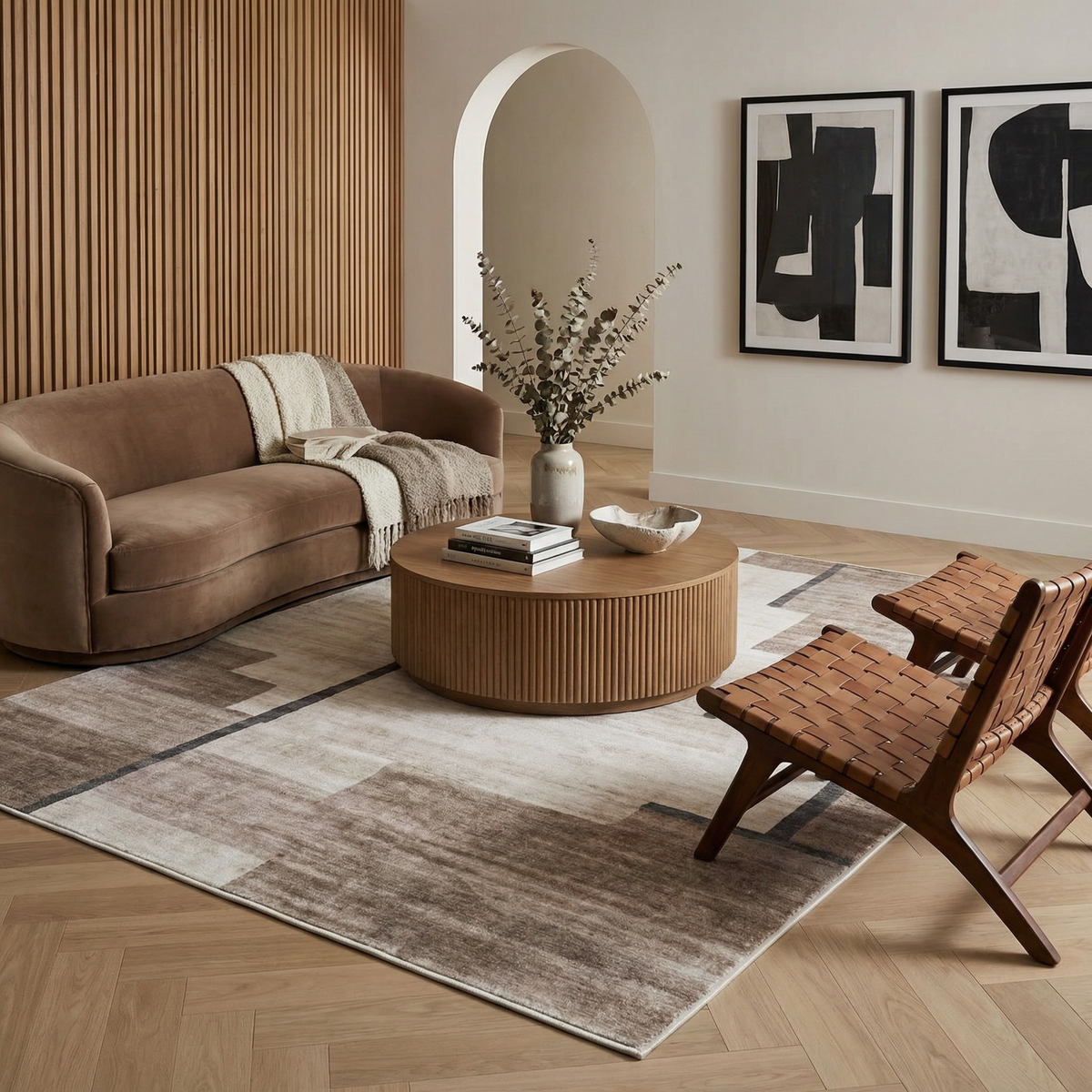 Miles Geometric Contemporary Beige and Brown Indoor Rug