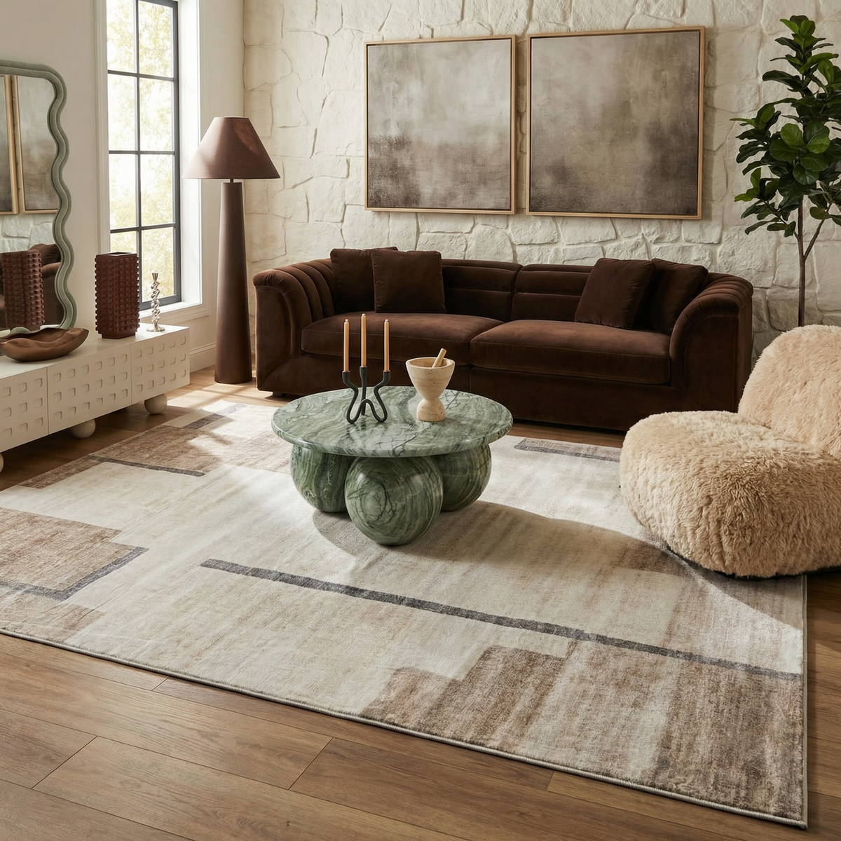 Miles Geometric Contemporary Beige and Brown Indoor Rug