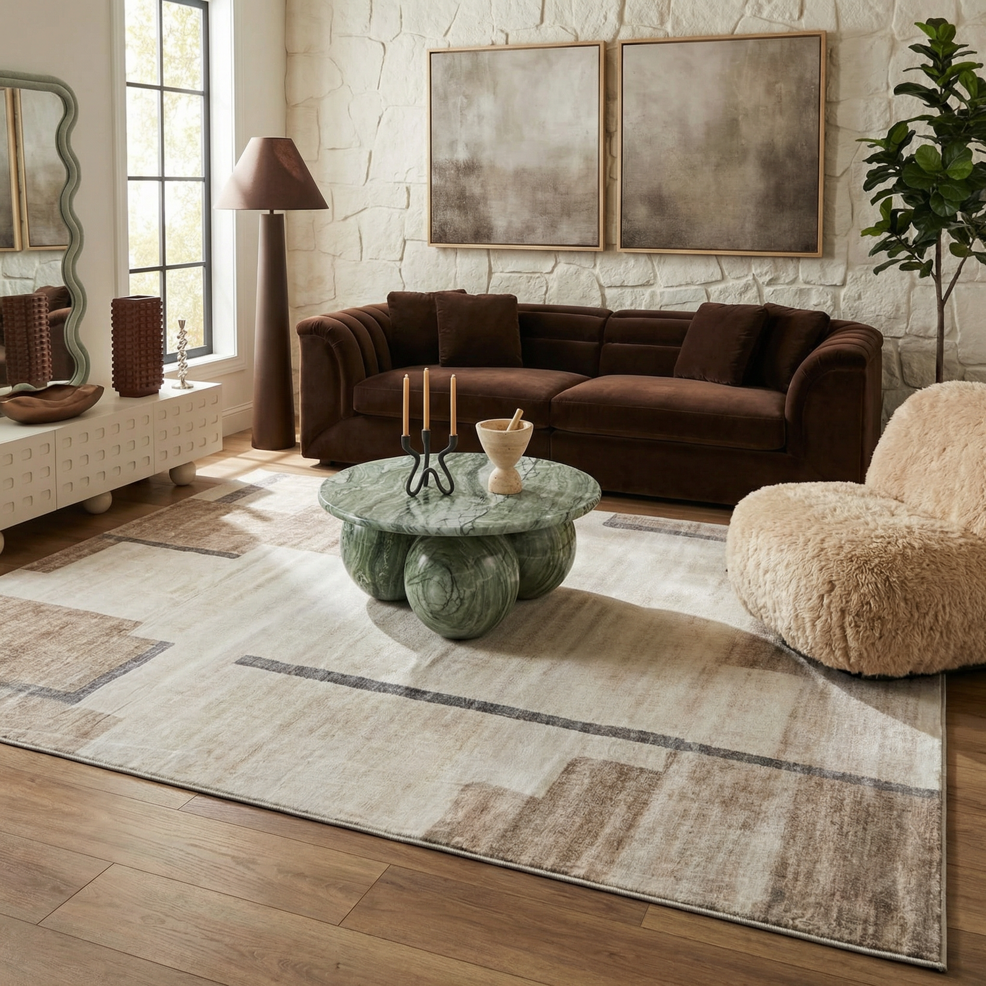 Miles Geometric Contemporary Beige and Brown Indoor Rug-6