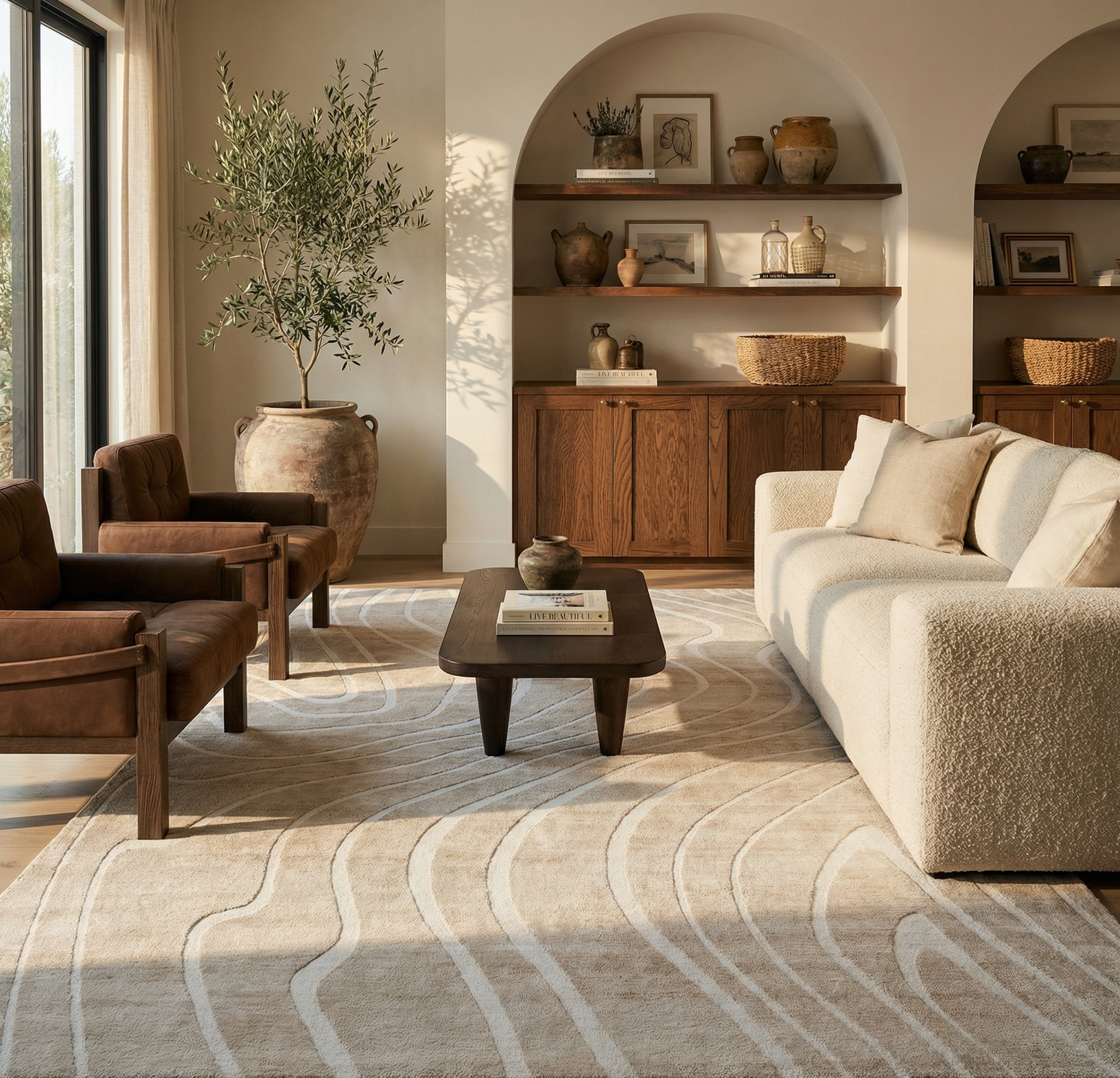 Evan Abstract Line Contemporary Beige and Cream Indoor Rug-2