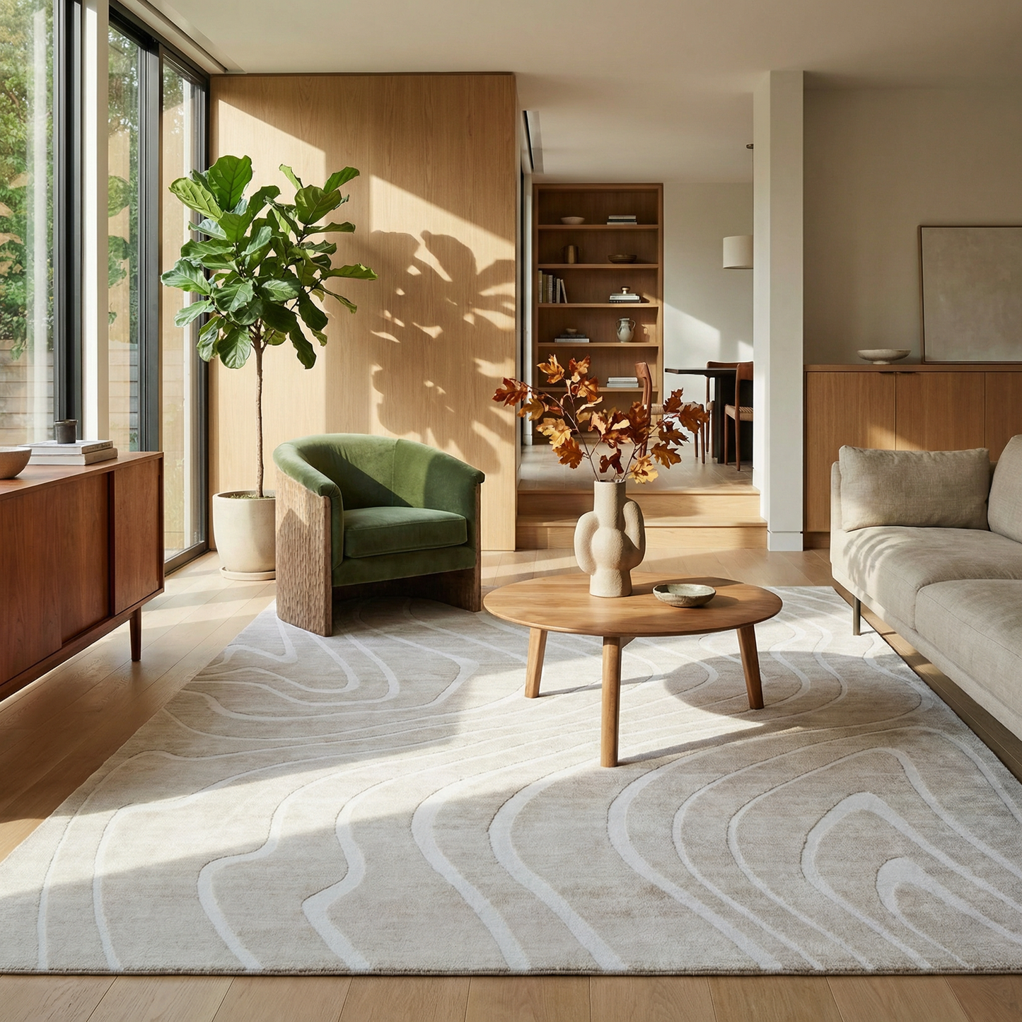 Evan Abstract Line Contemporary Beige and Cream Indoor Rug-3