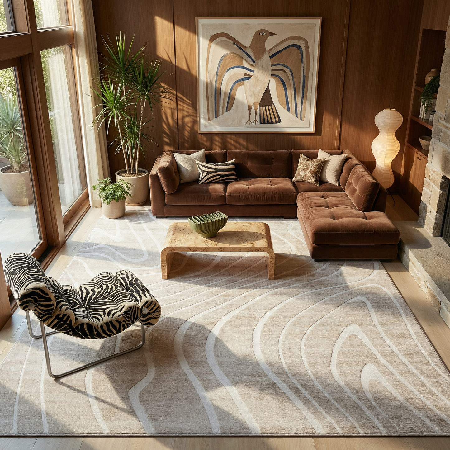 Evan Abstract Line Contemporary Beige and Cream Indoor Rug-5