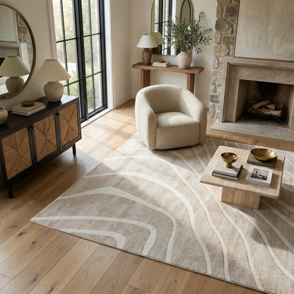Evan Abstract Line Contemporary Beige and Cream Indoor Rug-6