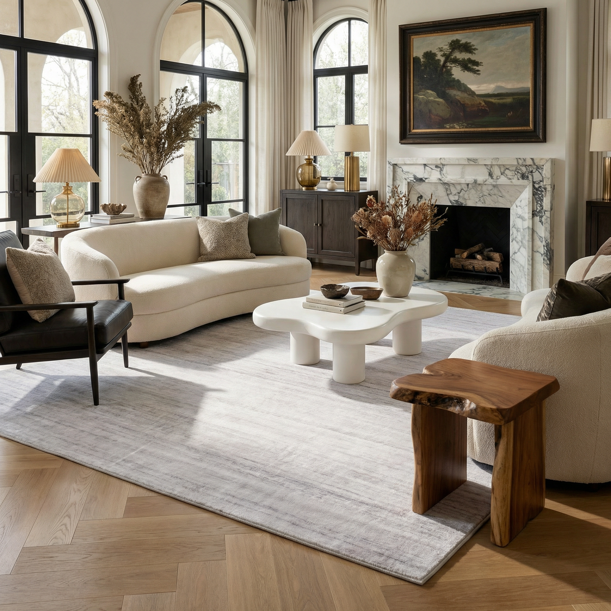 Elena Abstract Contemporary Beige and Purple Indoor Rug