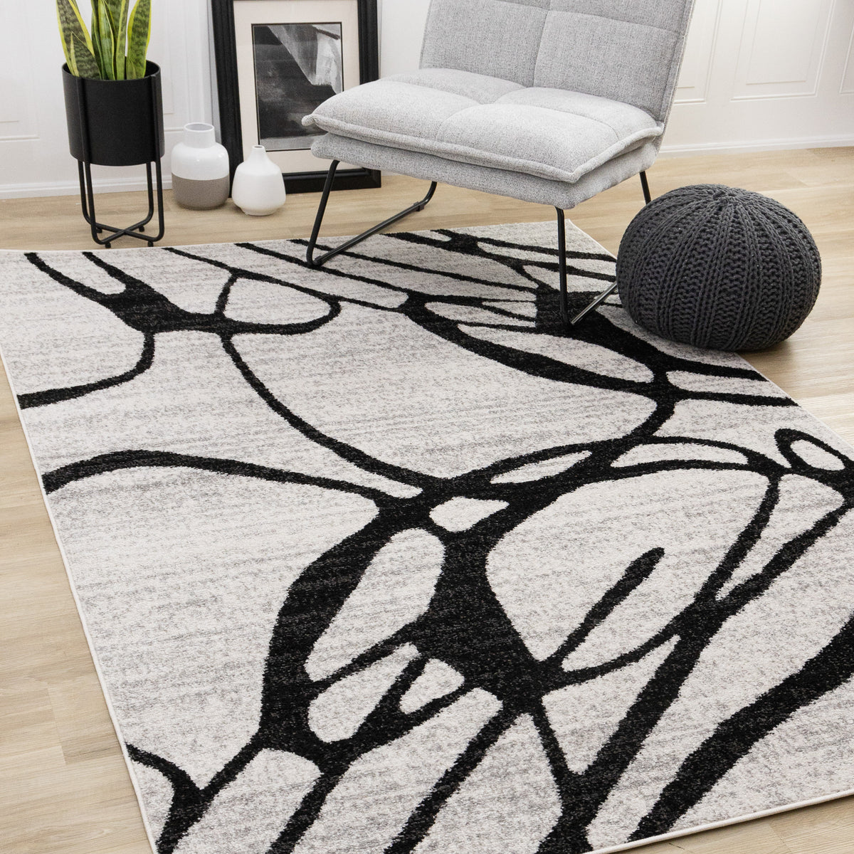 Tapis contemporain gris organique vieilli