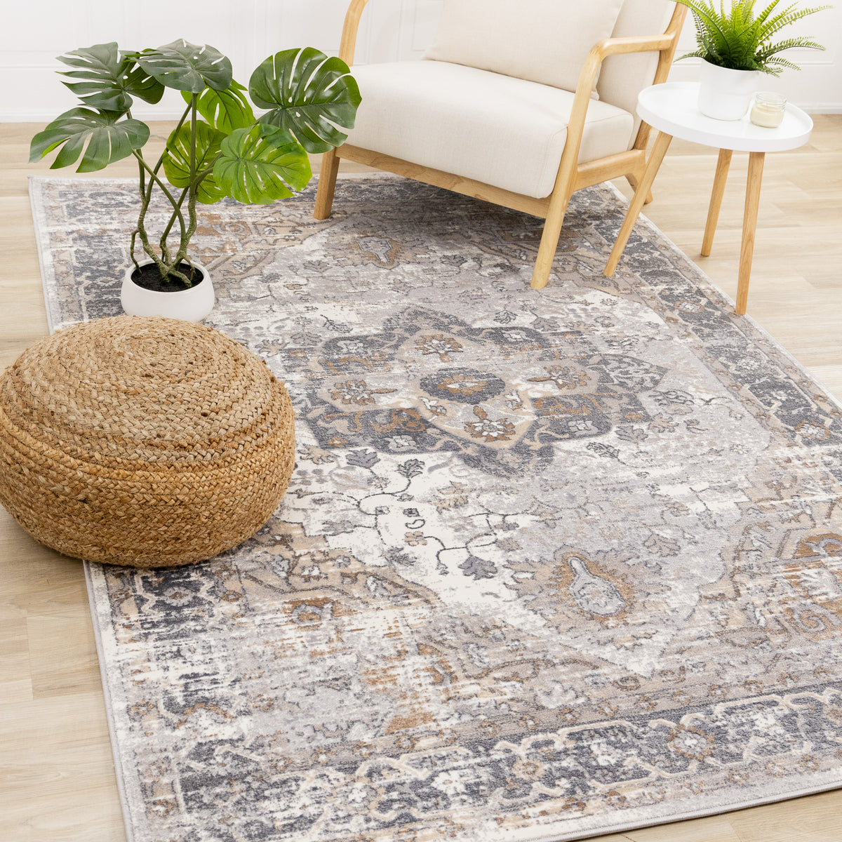 Traditional Border Grey Area Rug