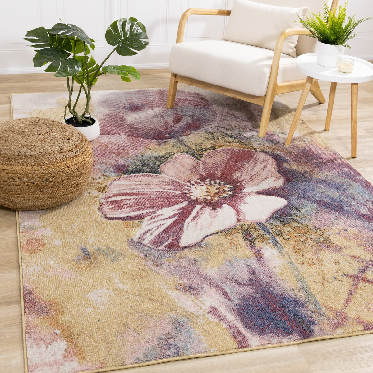 Tapis botanique contemporain pour intérieur