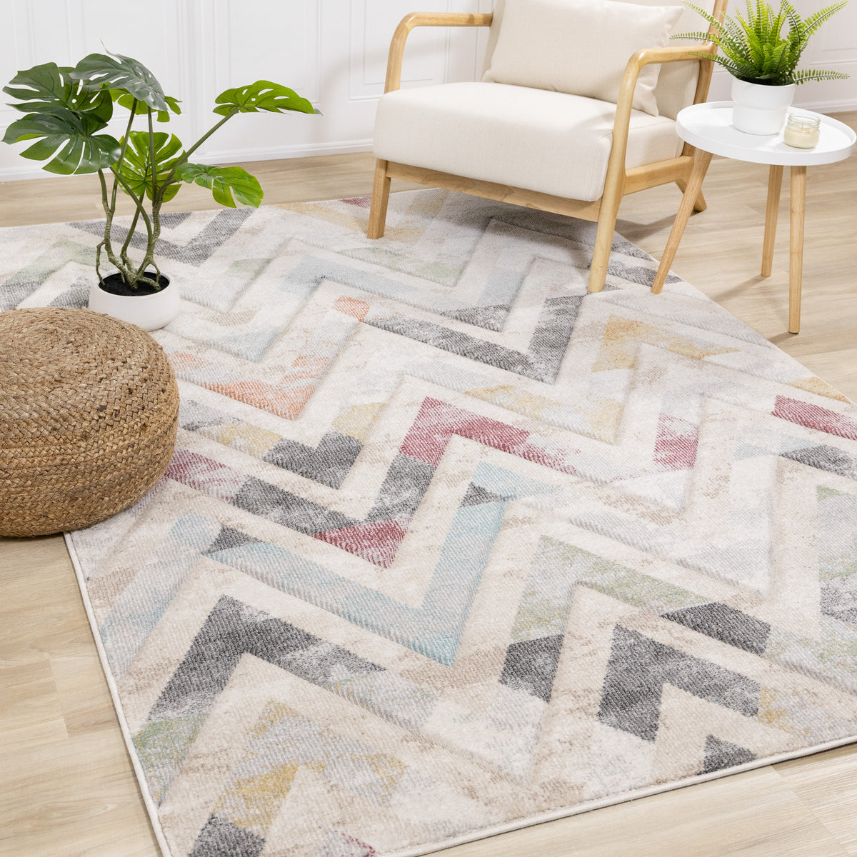 Intérieur moderne à chevrons, vieilli