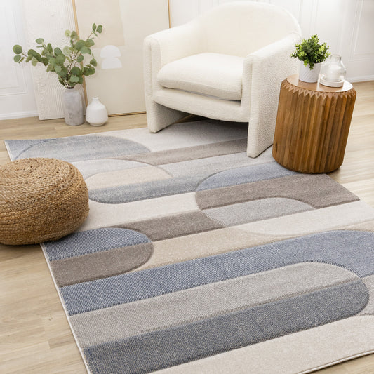 Art Geometric Blue Area Rug