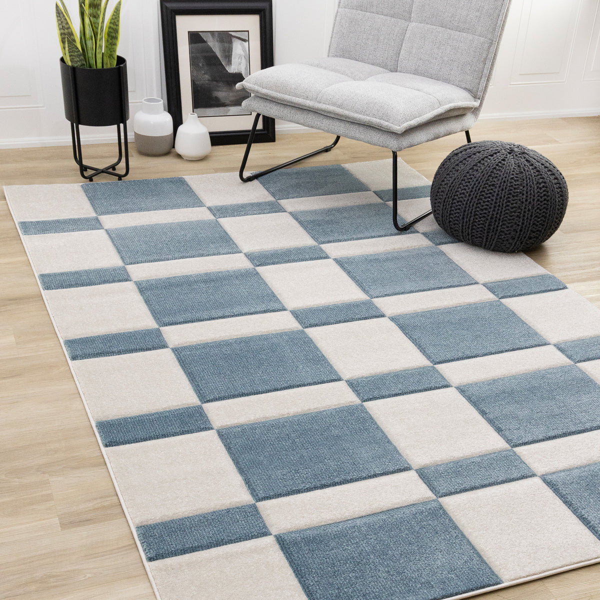 Alfombra geométrica azul artística