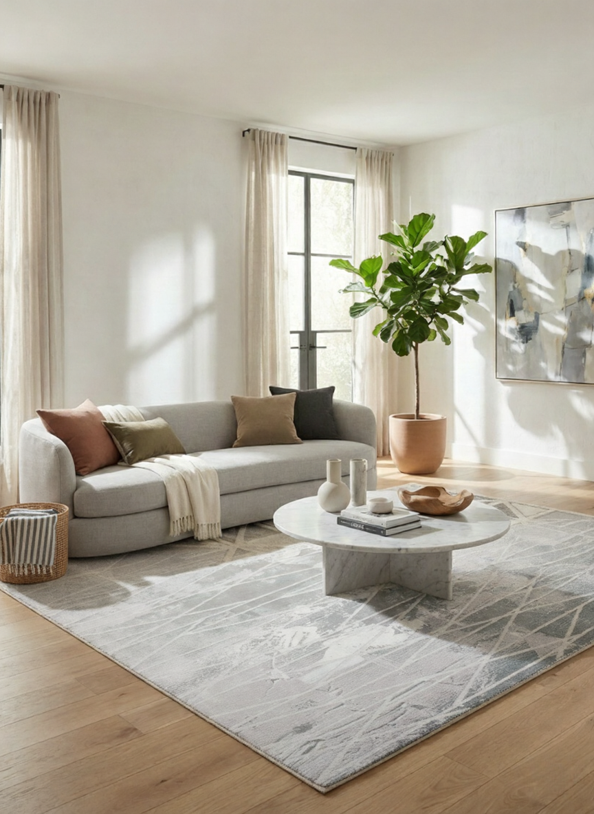 Oasis Scandinavian Abstract Grey Rug