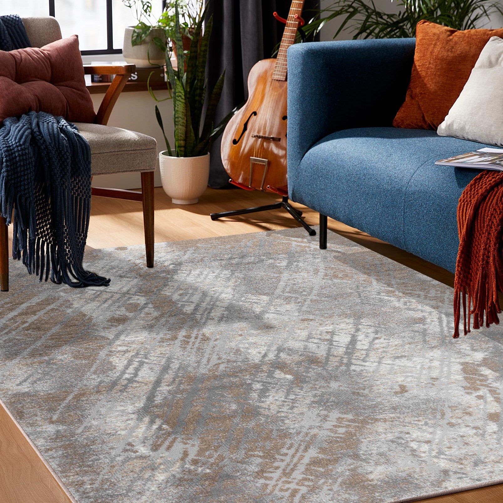 Abstract Contemporary Brown Grey Indoor Area Rug