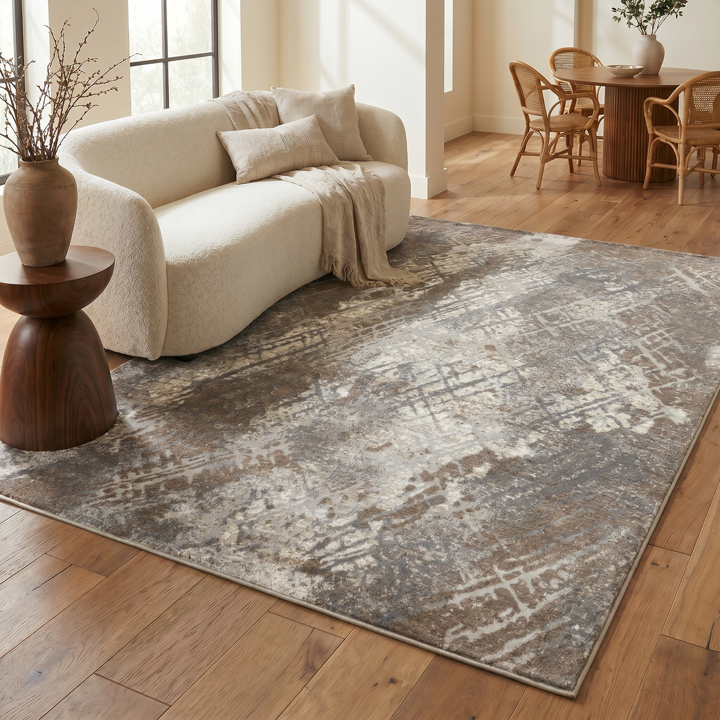 Arden Abstract Contemporary Brown and Grey Indoor Rug