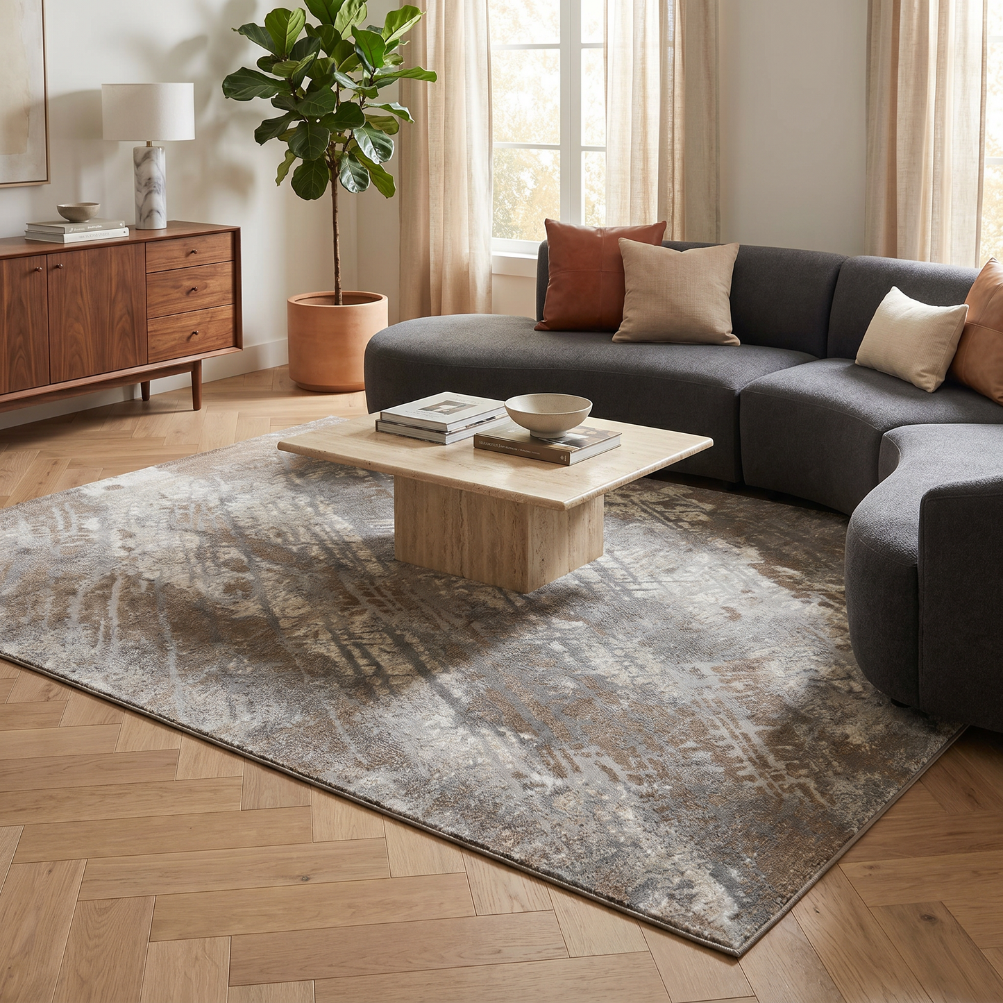 Arden Abstract Contemporary Brown and Grey Indoor Rug