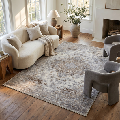 Amina Oriental Traditional Brown and Grey Indoor Rug