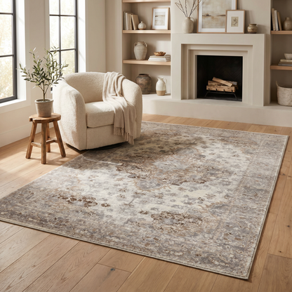 Amina Oriental Traditional Brown and Grey Indoor Rug