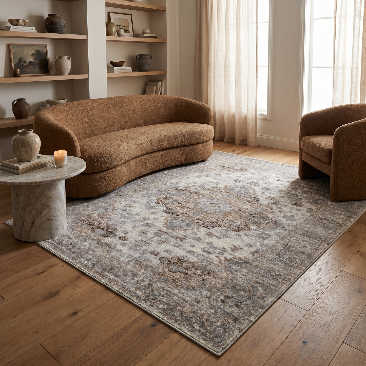 Amina Oriental Traditional Brown and Grey Indoor Rug