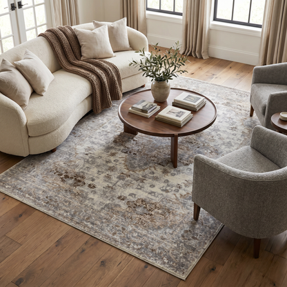Amina Oriental Traditional Brown and Grey Indoor Rug