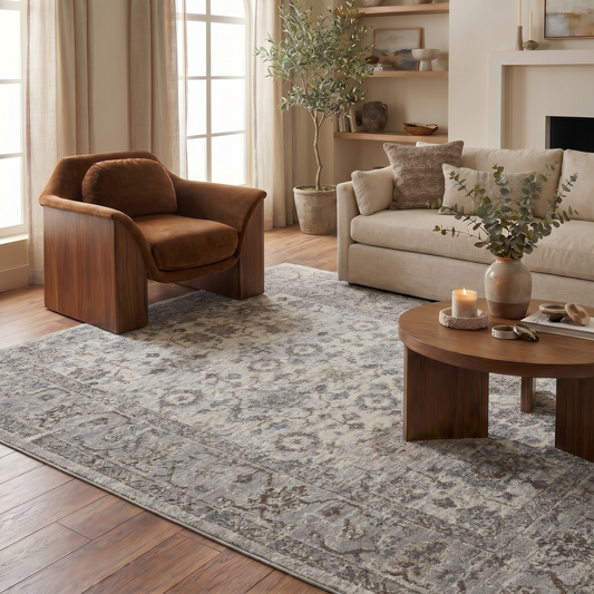 Hala Oriental Floral Traditional Grey and Brown Indoor Rug