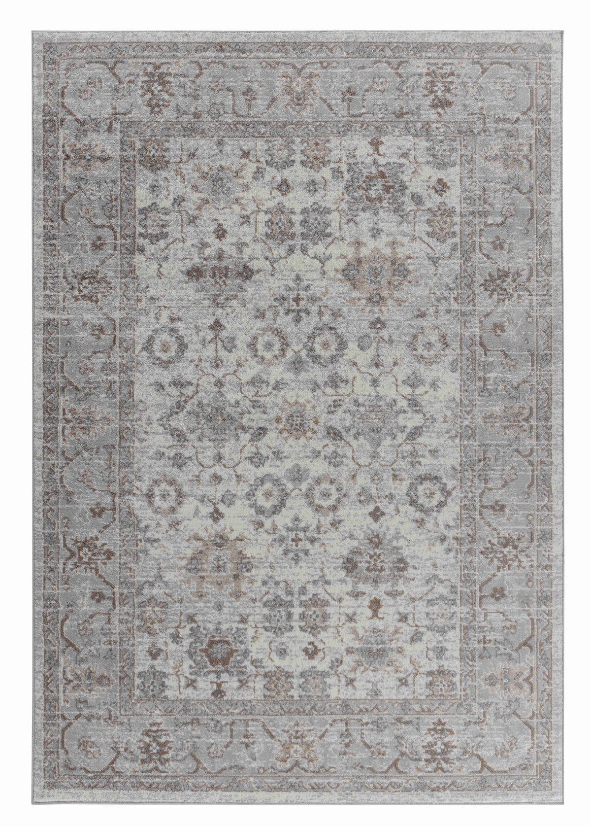 Hala Oriental Floral Traditional Grey and Brown Indoor Rug