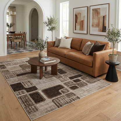 Nico Geometric Contemporary Brown and Beige Indoor Rug
