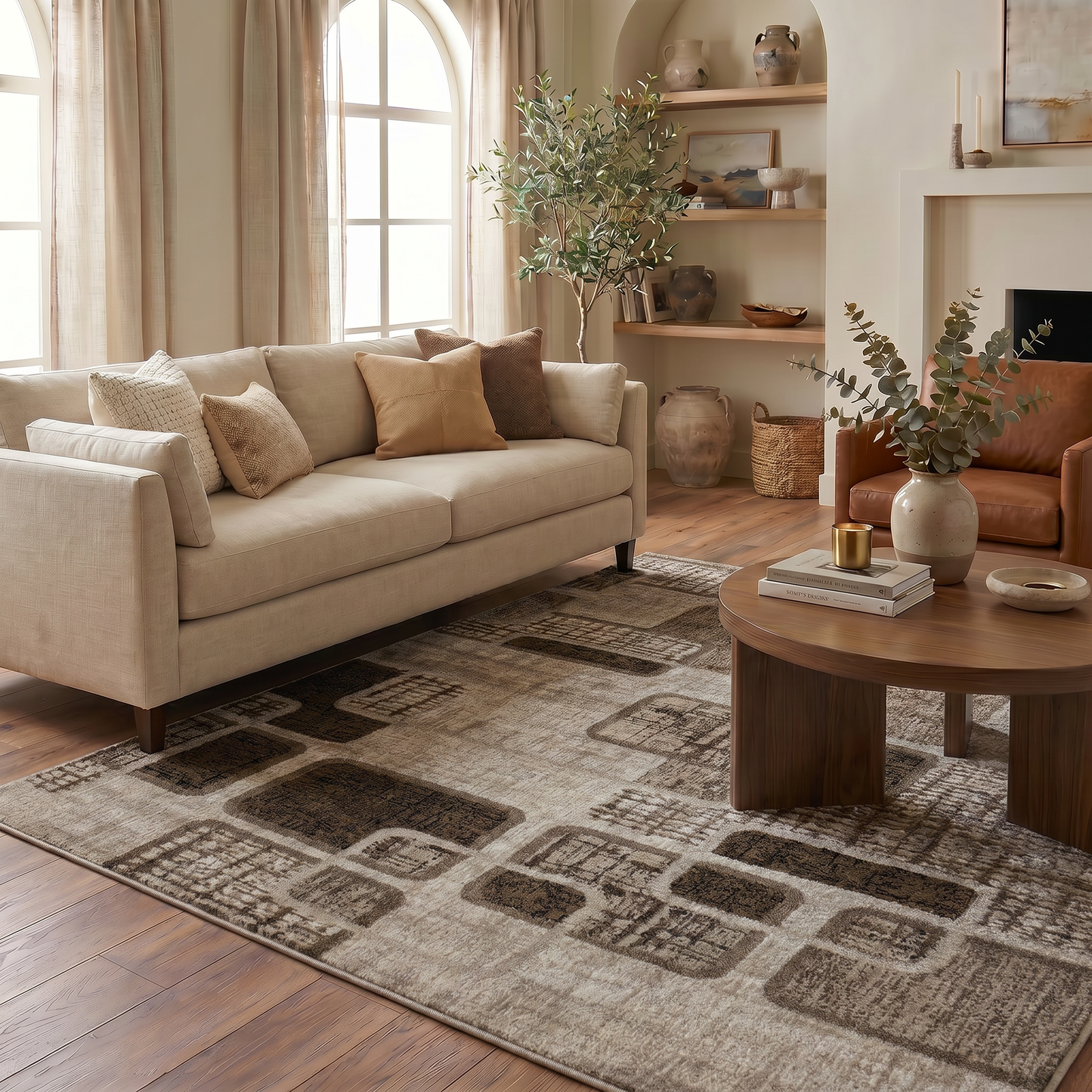 Nico Geometric Contemporary Brown and Beige Indoor Rug