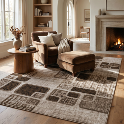 Nico Geometric Contemporary Brown and Beige Indoor Rug