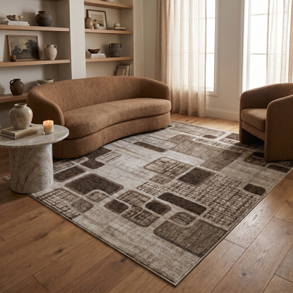 Nico Geometric Contemporary Brown and Beige Indoor Rug
