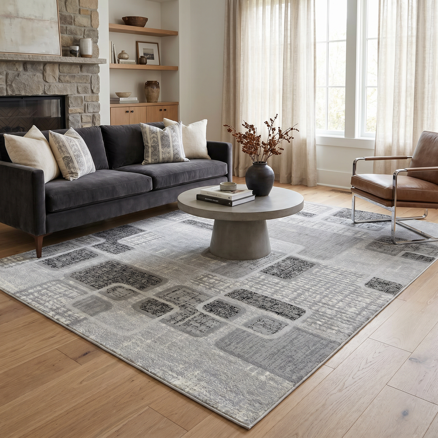 Nico Geometric Contemporary Grey and Black Indoor Rug