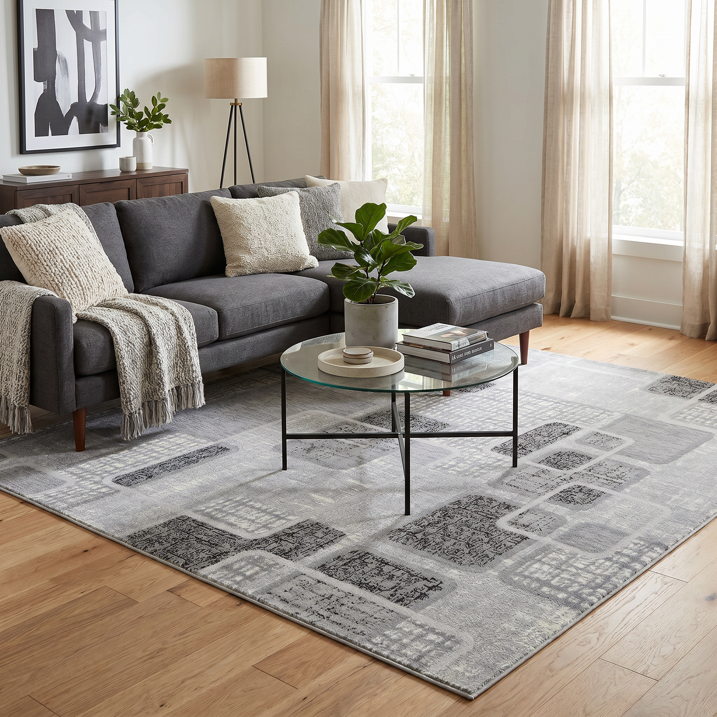 Nico Geometric Contemporary Grey and Black Indoor Rug