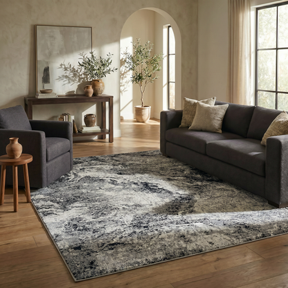 Micah Abstract Marble Contemporary Grey and Black Indoor Rug